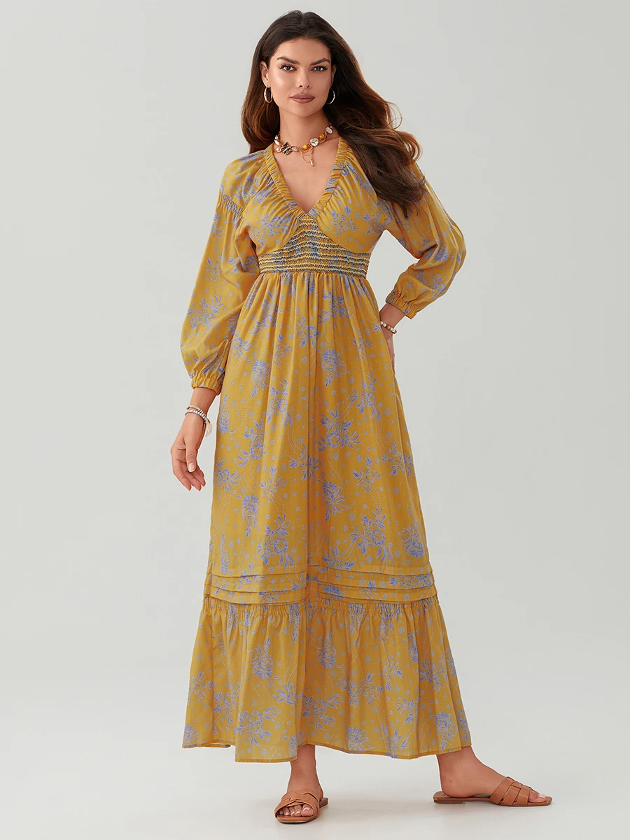 Women Floral Flowy Long Dress - Image 4